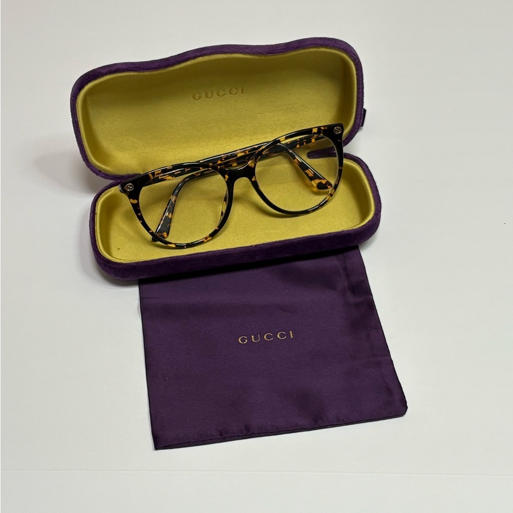 Gucci Tortoiseshell Eyewear with Purple Case frames